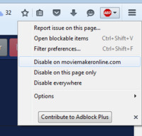 Vypnout Adblock Plus pro moviemakeronline.com ve Firefoxu